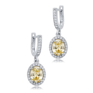 Oval Shape <b>Citrine</b> CZ Stones Wholesale Handmade Turkish 925 Sterling Silver Dangle <b>Earrings</b> - Product Image 3