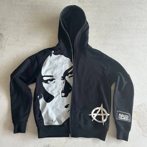 Sudadera con capucha con estampado de algodón orgánico completo personalizado, Sudadera con capucha de algodón con estampado abullonado y cremallera, Sudadera con capucha con cremallera de lana transpirable de peso pesado - Product Image 1