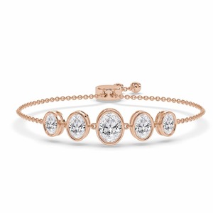 Pulsera de Moda con Cinco Diamantes Ovalados Cultivados en Laboratorio, 2 Ct Tw, Color F-G, Claridad VS, 5 Diamantes, Línea de Oro Sólido de 14K - Product Image 2