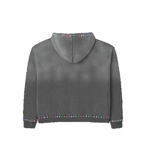 Custom Logo Rhinestone <b>Hoodie</b> 100% Cotton Acid Wash French Terry Unisex Street Wear with Zipper Design OEM ODM Baggy for <b>Men</b> - Product Image 4