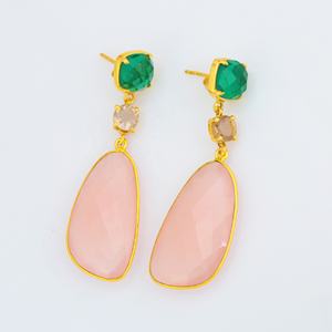 Top Boucles d'oreilles longues en calcédoine rose vert hydro et hydro fumé et naturel en argent sterling 925 - Product Image 2