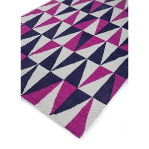 พรมขนสัตว์ทำมืออัลฮัมบรา สีชมพูและสีม่วง ทอลายเรียบแบบเรขาคณิต สำหรับห้องโถงและห้องนอน-รุ่น Dwrm-7010 - Product Image 2