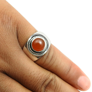 มาใหม่ล่าสุดการออกแบบที่หรูหรา 925 เงินสเตอร์ลิงธรรมชาติ Carnelian อัญมณีทรงกลมแหวนเครื่องประดับแฮนด์เมดขายส่งซัพพลายเออร์ - Product Image 4