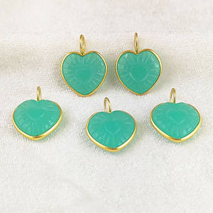 Aqua Chalcedony <b>Heart</b> Shape Gemstone Carved Pendant Gold Vermeil Fine Jewelry <b>Necklace</b> Making Accessories Wholesale Suppliers - Product Image 1