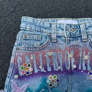 กางเกงขาสั้นผ้ายีนส์ประดับพลอยเทียมสำหรับฤดูร้อนกางเกงขาสั้นผ้าเดนิมสไตล์ฮิปฮอปแนวสตรีท Y2K แนววินเทจไล่ระดับสี - Product Image 3