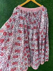 Handmade Boho <strong>Hippie</strong> Maxi <strong>Skirt</strong> in Cotton Casual Summer Beach Cover with Lotus Block Print Gypsy Tiered Night Wear for <strong>Women</strong>