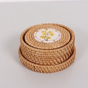 Dinnerware Rattan Coasters With Custom logo Printed Ceramic Wholesale Table <b>Dinner</b> Serving coaster Sets - Product Image 3