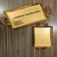 Plateaux décoratifs rectangulaires contemporains en aluminium plaqué or, motif palmier, lot de 2, pour table basse, design végétal