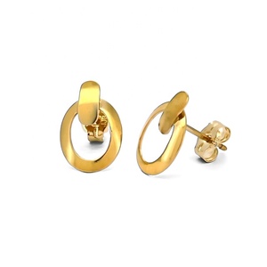 Pendientes de tuerca con estampado ovalado de joyería fina para mujer de oro amarillo minimalista elegante a la moda Material de oro de 14K - Product Image 1