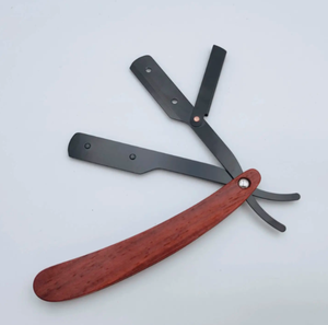 Maquinilla de afeitar de barbero dorada recta ANAAIF para hombre, maquinilla de afeitar de corte barbudo con mango de madera con soporte de hoja reemplazable en forma de polvo - Product Image 2