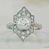 Bague de fiançailles vintage design ancien européen avec lunette de taille ronde Bague en diamant de laboratoire Pierre principale Bague en or massif 14k