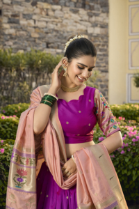 Traje indio tradicional Jacquard Silk Paithani Lehenga Choli para fiestas celebraciones culturales tejido rico para bodas - Product Image 3