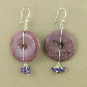 Boucles d'oreilles pendantes en forme de donut pour femmes, bijoux pendantes en argent sterling tendance - Product Image 1