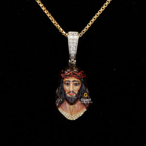 Colgante de hip hop de Jesús, busto completo en diamantes de moissanita de corte brillante redondo con oro sólido de 10kt - Product Image 2