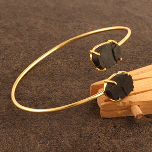 Bracelet double pierre de naissance en tourmaline brute Offre Spéciale naturelle, plaqué or, réglage de la broche, manchette réglable, bijoux - Product Image 4