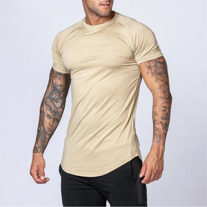 T-shirts de sport confortables et légers en gros, vêtements de sport, t-shirt de gym beige à col rond, coupe ample, 100% coton, pour hommes - Product Image 2