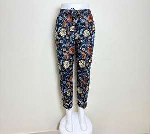 Pantalon de pyjama en coton imprimé pour femmes Pantalon de détente en coton à fleurs bleu pour femmes Pantalon de pyjama en coton décontracté pour femmes bleu - Product Image 1