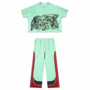 Trendy <b>Cotton</b> Two Piece Tracksuit Outfit Featuring Printed Graphic T-Shirt and Jogger Pants for Streetwear and Fitness Use - Product Image 3