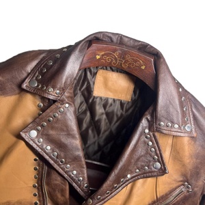 OEM ODM <b>Men's</b> Vintage Distressed Brown Quilted <b>Biker</b> Style Loose Casual Rock Vintage Zip Up Leather <b>Jacket</b> <b>Men</b> - Product Image 6