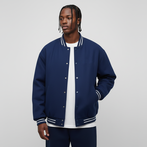 Blouson universitaire oversize pour homme, style streetwear, couleur unie, col montant, boutonné, 100 % laine, tendance hip-hop, pour l'hiver - Product Image 4