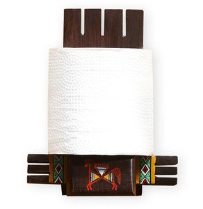Vibrantly Warli Cross Joint Hand <b>Toilet</b> Tissue <b>Roll</b> Dispenser Sheesham Wood <b>Wall</b>-<b>Mounted</b> <b>Toilet</b> Paper <b>Holder</b> for Bathroom - Product Image 4