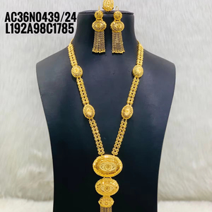 Conjunto de joyería nupcial de boda con pendientes 18K chapado en oro joyería de un gramo mujeres y niñas todo el diseño solo en línea - Product Image 1