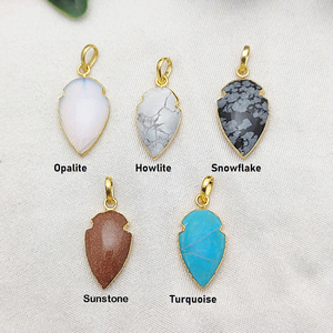 Snowflake <b>Obsidian</b> Arrowhead Gemstone Pendant Gold Electroplated Charm for DIY <b>Jewelry</b> 925 Silver Party Wear Necklace Pendant - Product Image 3