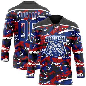 Maillot de hockey sur glace personnalisé de style américain avec col en dentelle, 100% polyester, séchage rapide, antibactérien, nom/numéro de l'équipe - Product Image 4