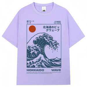 T-shirt vintage style japonais Hokkaido Wave pour hommes et femmes, mode Harajuku, t-shirts de haute qualité, coton surdimensionné, t-shirt d'été - Product Image 6