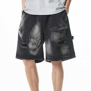 Shorts en jean décontractés pour hommes, style streetwear vintage, lavés, respirants, amples, droits, avec poches supplémentaires, vente en gros - Product Image 3
