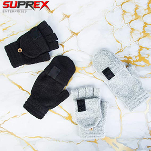 Custom Convertible Cotton/Polyester/Spandex Wrist-Length Fingerless <b>Gloves</b> <b>Touchscreen</b> Winter Knit Flip Top Thermal Soft Stretch - Product Image 5