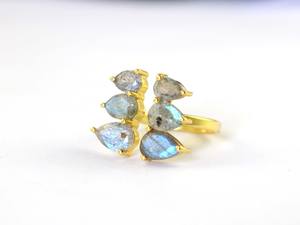 Bague en pierre de labradorite naturelle faite à la main, plaquée or 14 carats, laiton, bague ajustable pour femmes - Product Image 4