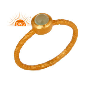 Venta caliente plata esterlina 18K chapado en oro natural Aqua Calcedonia piedra preciosa anillo apilable Demi joyería fina manufacturerHot Se - Product Image 1
