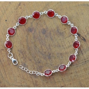 Pulsera de Cadena Clásica de Plata de Ley 925 para Mujer, Chapada en Rodio, con Rubí, Cuarzo, Topacio, Diamante, Perla y Acabado en Oro Rosa - Product Image 1