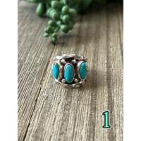 Bague Kingman Turquoise en argent sterling, style Shadowbox, bijou artisanal Navajo, pièce maîtresse
