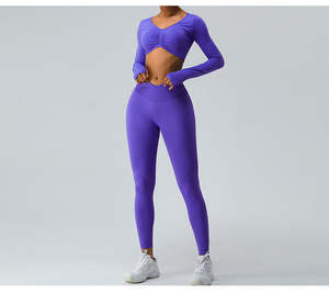 Ensemble de vêtements de sport pour femmes en spandex/nylon, respirant, à séchage rapide, extensible dans les quatre sens, haut de yoga taille mi-haute avec leggings sans manches - Product Image 2