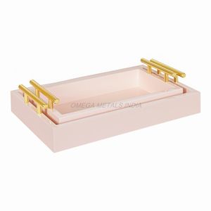Juego de bandejas de madera de buena calidad en elegante color rosa claro 2 piezas con diseño minimalista y forma versátil para cualquier ocasión - Product Image 1