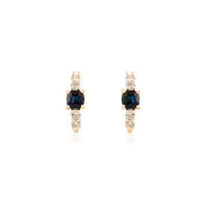 Premium Quality September Birthstone Cushion Blue Sapphire & <b>Diamond</b> K14 Yellow Gold Fine Hoop Earrings Latest Design Jewelry - Product Image 1