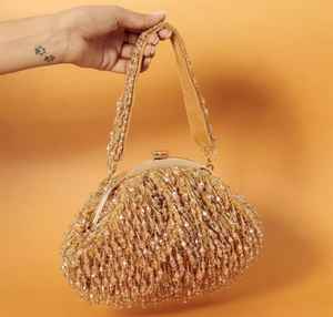 Luxury Crystal Clutch Elegant Half-<b>Frame</b> Purse with Glamorous Shimmer Beaded Decoration and Cover Closure Handbags - Product Image 4