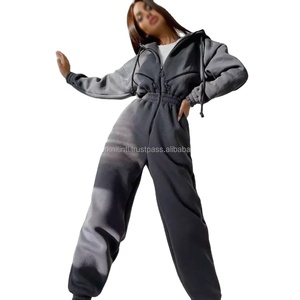 Conjunto Deportivo de Sudadera con Capucha y Pantalones Jogger para Mujer, con Logotipo Personalizado, 100% Algodón, Estilo Casual Otoñal, Traje de Una Pieza - Product Image 3