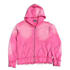 Trending Custom Rhinestone Sunfade <b>Zip</b>-<b>Up</b> <b>Hoodie</b> Streetwear <b>Hoodie</b> Casual 100% Cotton Drop Shoulder <b>Hoodie</b> For Unisex - Product Image 3
