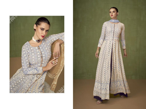 Costume long en soie de georgette lourde de styliste de la nouvelle collection pakistanaise travail de broderie en filet pour les mariages et les fêtes - Product Image 5