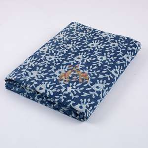 High Quality Pure Cotton Twill Fabric New Wholesale Indigo Floral Print Eco-Friendly Indian Handmade Dress Girls Home Decor - Product Image 1