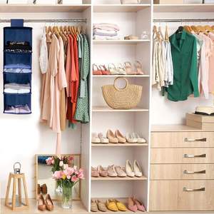 Tissu bleu 4/6 étagères suspendues organisateur de placard 30x30x8 0/120 cm étagère de rangement pour porte-manteau - Product Image 3