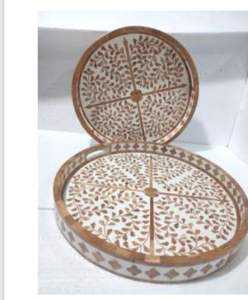 Plateau antique de qualité supérieure de l'Inde Incrustation d'os vert Nacre Forme rectangulaire Plateau de service en incrustation d'os de couleur - Product Image 5