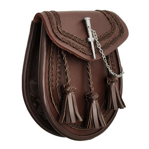 Sporran écossais artisanal en cuir durable avec motif embossé, best-seller, avec chaînes et ceintures, accessoires d'instruments de musique - Product Image 5