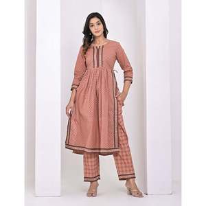 Peach Cotton Pant Set <b>Block</b> <b>Printed</b> Salwar Kameez - Product Image 6