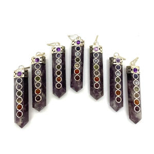 Vente en gros pendentif crayon guérison naturelle des sept chakras collier en cristal d'agate lépidolite pierre précieuse polie Feng Shui apaisante - Product Image 1