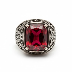 แหวนหมั้นเงินสเตอริง925สีแดงสีเบาะตัดเพทายหินเหลี่ยมเพชรพลอยสำหรับผู้ชายงานแต่งงานสไตล์วินเทจฝาเครื่องประดับตุรกี - Product Image 2