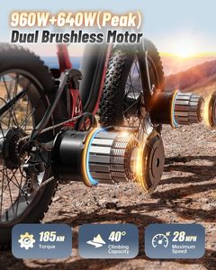 Bici elettrica a doppio motore per adulti 1600W, batteria 48V 20AH con sensore di coppia, sospensione completa, pneumatico grasso da 26 ", 28mph, 80 miglia - Product Image 3